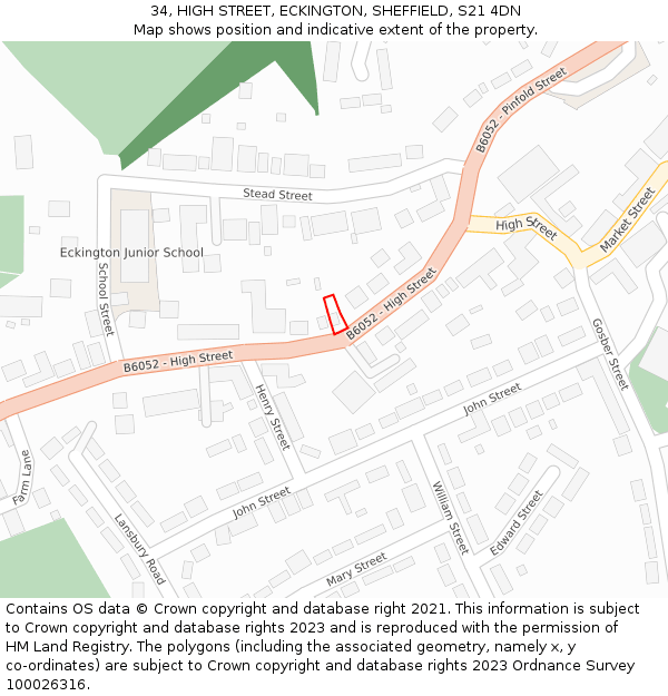 34, HIGH STREET, ECKINGTON, SHEFFIELD, S21 4DN: Location map and indicative extent of plot
