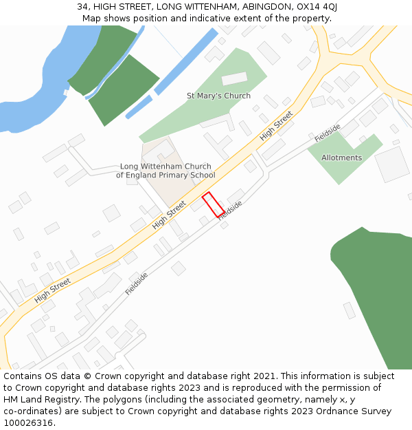 34, HIGH STREET, LONG WITTENHAM, ABINGDON, OX14 4QJ: Location map and indicative extent of plot