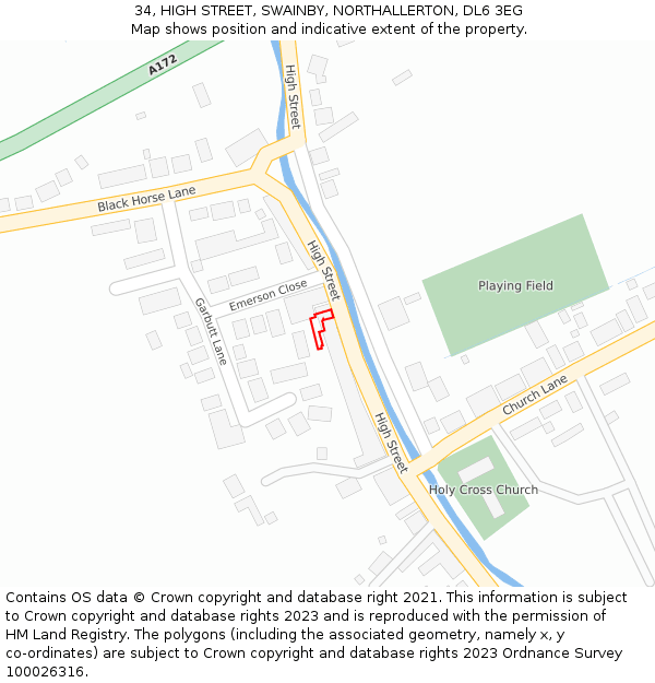 34, HIGH STREET, SWAINBY, NORTHALLERTON, DL6 3EG: Location map and indicative extent of plot