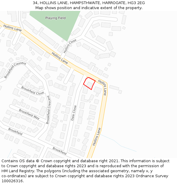 34, HOLLINS LANE, HAMPSTHWAITE, HARROGATE, HG3 2EG: Location map and indicative extent of plot