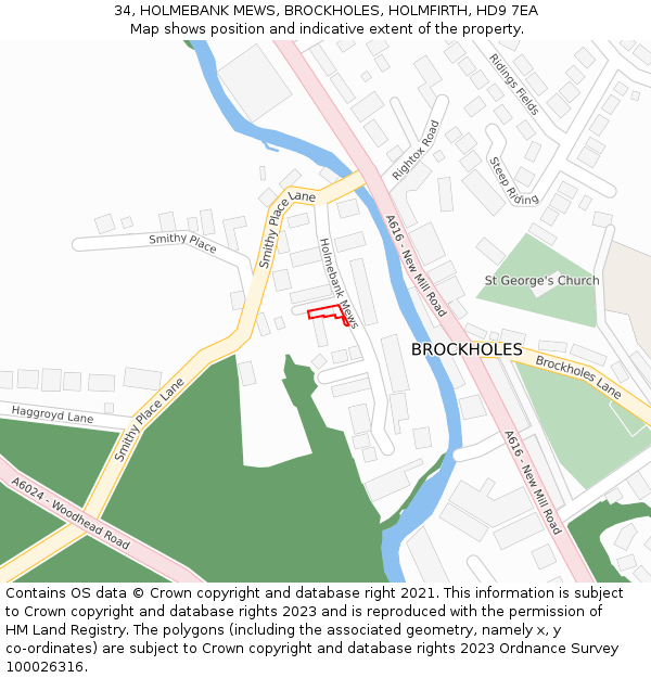 34, HOLMEBANK MEWS, BROCKHOLES, HOLMFIRTH, HD9 7EA: Location map and indicative extent of plot