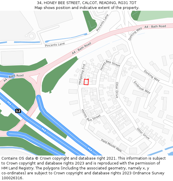 34, HONEY BEE STREET, CALCOT, READING, RG31 7DT: Location map and indicative extent of plot