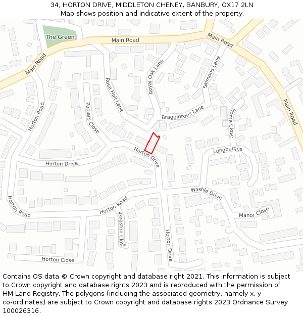 34, HORTON DRIVE, MIDDLETON CHENEY, BANBURY, OX17 2LN: Location map and indicative extent of plot