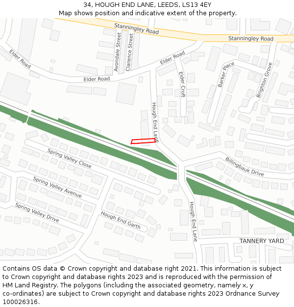 34, HOUGH END LANE, LEEDS, LS13 4EY: Location map and indicative extent of plot