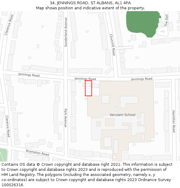 34, JENNINGS ROAD, ST ALBANS, AL1 4PA: Location map and indicative extent of plot