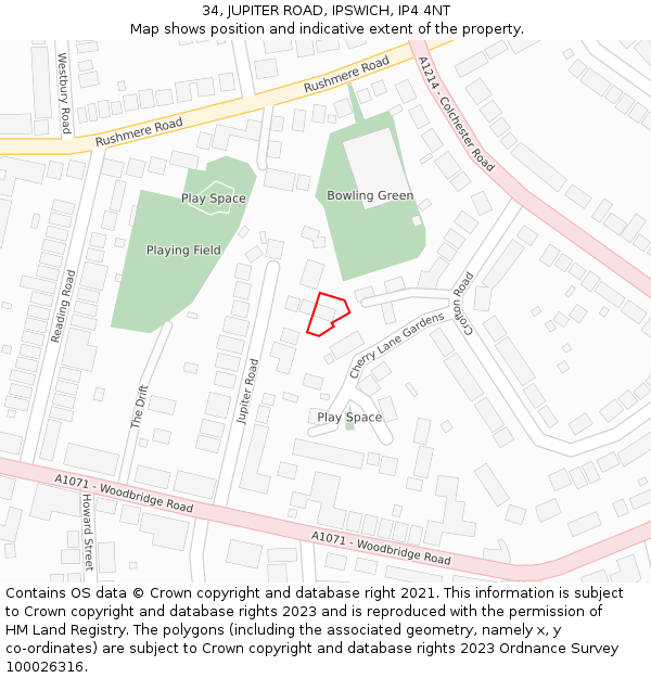 34, JUPITER ROAD, IPSWICH, IP4 4NT: Location map and indicative extent of plot