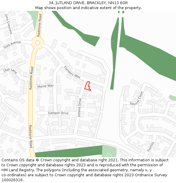 34, JUTLAND DRIVE, BRACKLEY, NN13 6GR: Location map and indicative extent of plot