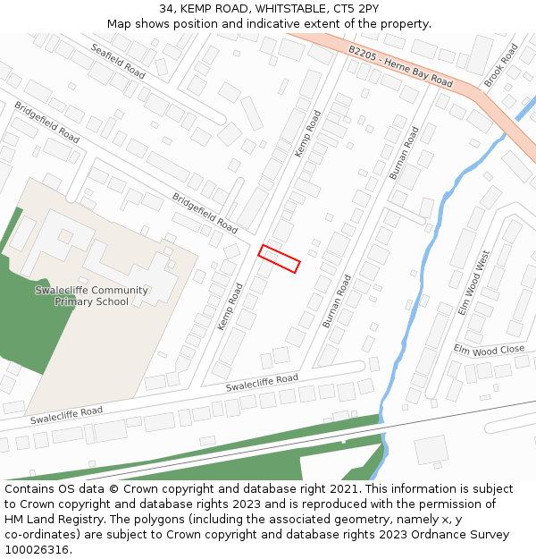 34, KEMP ROAD, WHITSTABLE, CT5 2PY: Location map and indicative extent of plot