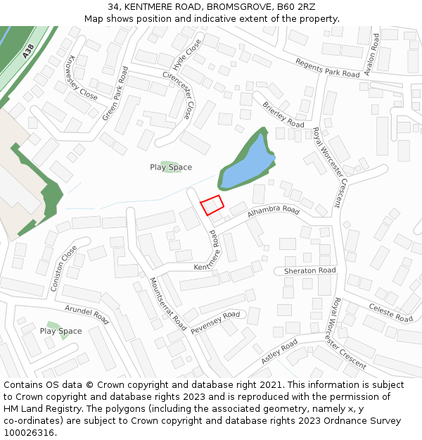 34, KENTMERE ROAD, BROMSGROVE, B60 2RZ: Location map and indicative extent of plot