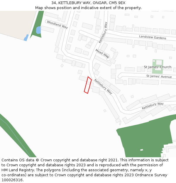 34, KETTLEBURY WAY, ONGAR, CM5 9EX: Location map and indicative extent of plot