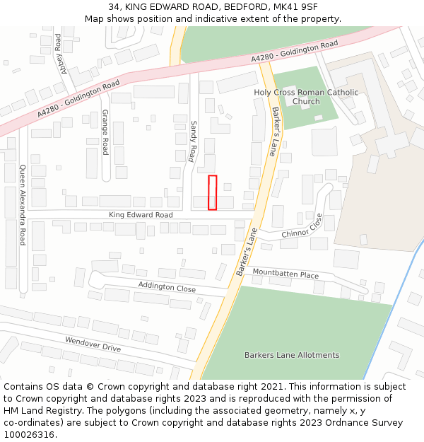 34, KING EDWARD ROAD, BEDFORD, MK41 9SF: Location map and indicative extent of plot