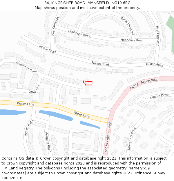 34, KINGFISHER ROAD, MANSFIELD, NG19 6EG: Location map and indicative extent of plot