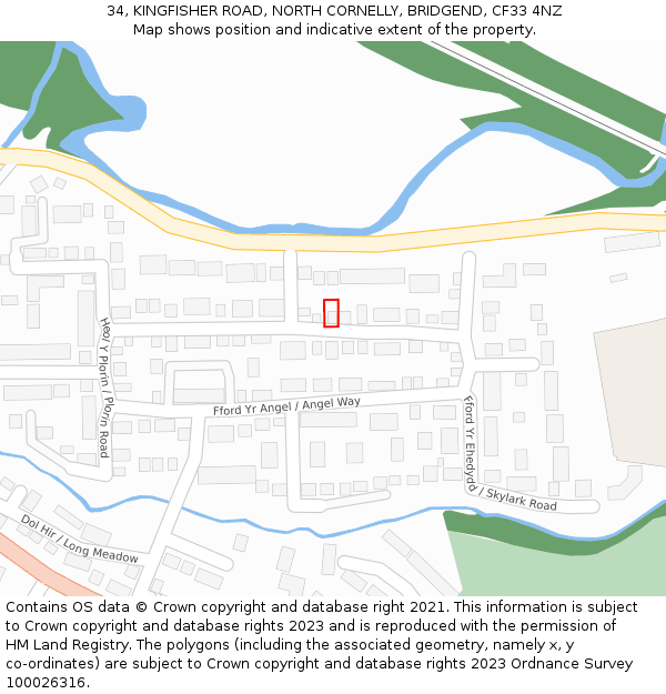 34, KINGFISHER ROAD, NORTH CORNELLY, BRIDGEND, CF33 4NZ: Location map and indicative extent of plot