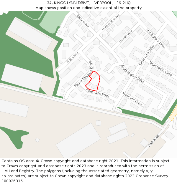 34, KINGS LYNN DRIVE, LIVERPOOL, L19 2HQ: Location map and indicative extent of plot