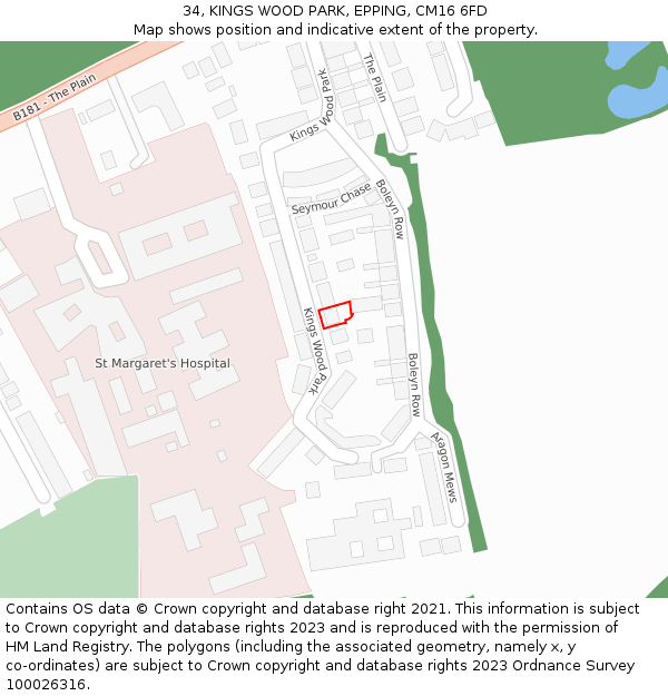 34, KINGS WOOD PARK, EPPING, CM16 6FD: Location map and indicative extent of plot