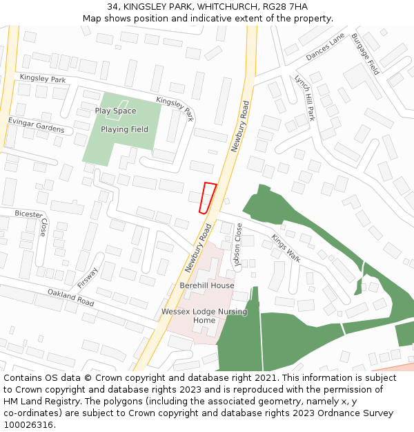 34, KINGSLEY PARK, WHITCHURCH, RG28 7HA: Location map and indicative extent of plot