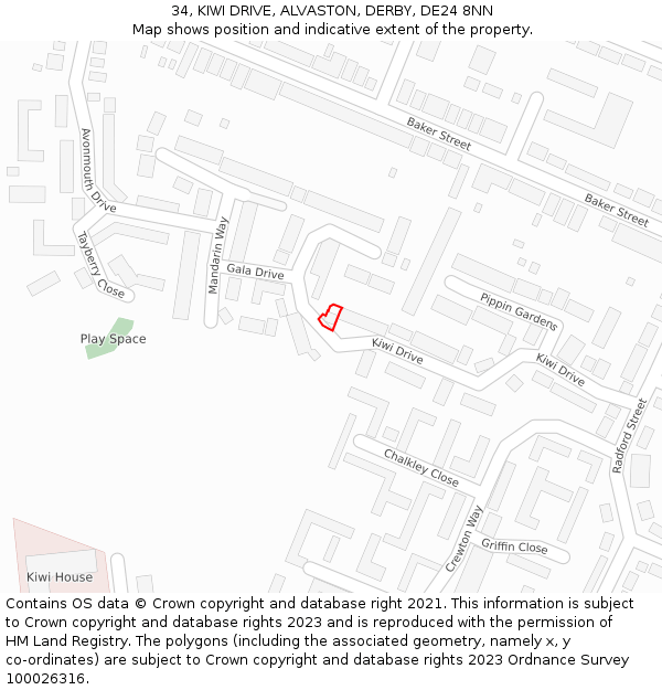 34, KIWI DRIVE, ALVASTON, DERBY, DE24 8NN: Location map and indicative extent of plot
