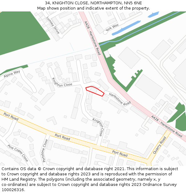 34, KNIGHTON CLOSE, NORTHAMPTON, NN5 6NE: Location map and indicative extent of plot