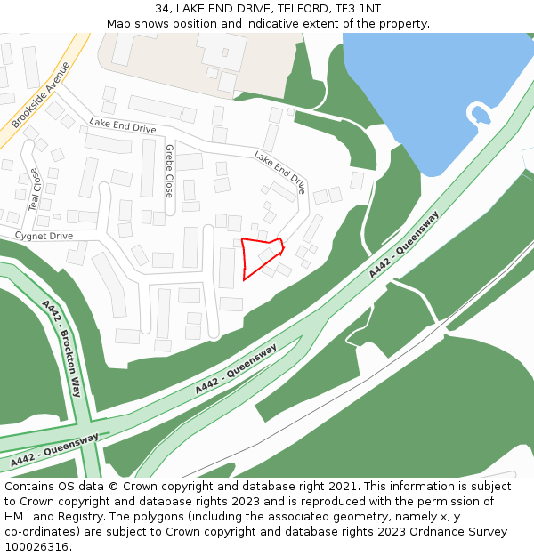 34, LAKE END DRIVE, TELFORD, TF3 1NT: Location map and indicative extent of plot