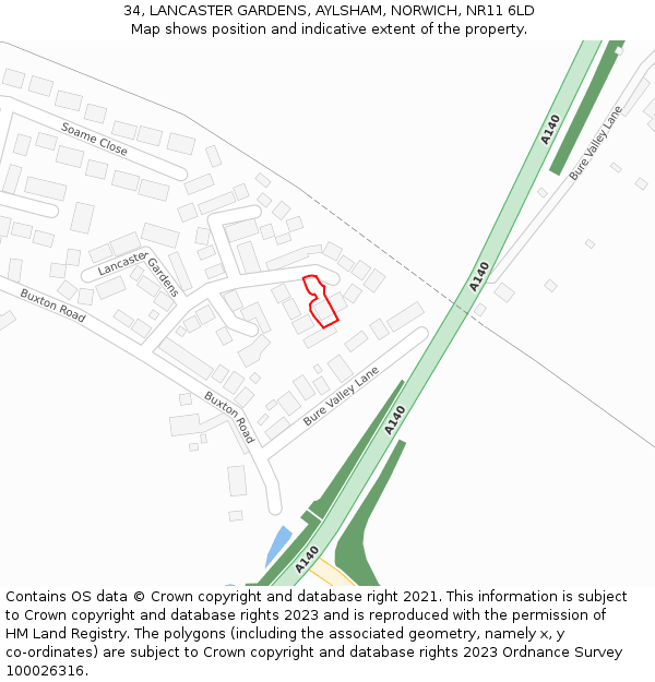 34, LANCASTER GARDENS, AYLSHAM, NORWICH, NR11 6LD: Location map and indicative extent of plot