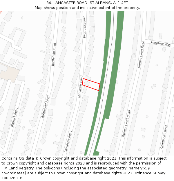 34, LANCASTER ROAD, ST ALBANS, AL1 4ET: Location map and indicative extent of plot