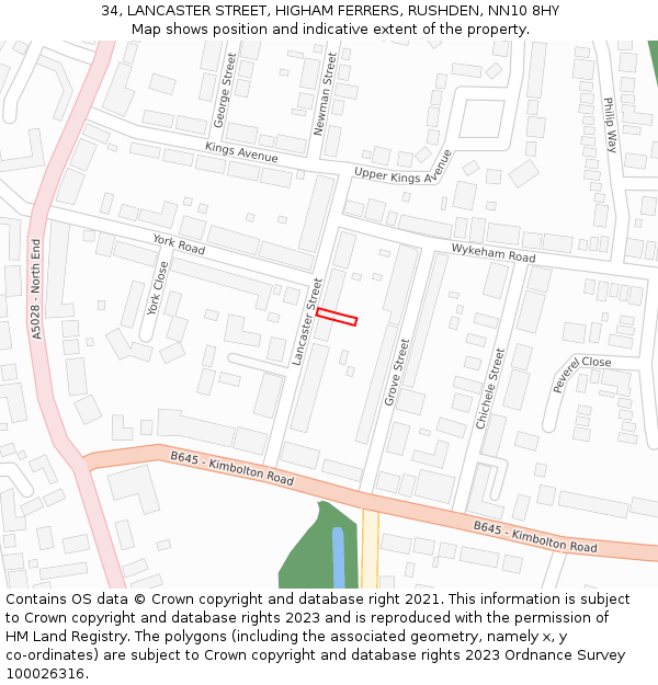 34, LANCASTER STREET, HIGHAM FERRERS, RUSHDEN, NN10 8HY: Location map and indicative extent of plot