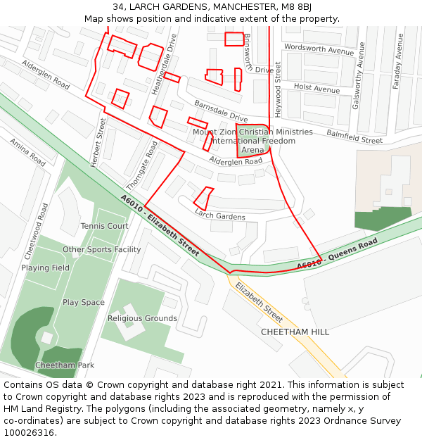 34, LARCH GARDENS, MANCHESTER, M8 8BJ: Location map and indicative extent of plot