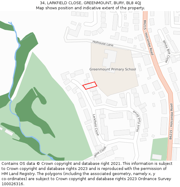 34, LARKFIELD CLOSE, GREENMOUNT, BURY, BL8 4QJ: Location map and indicative extent of plot