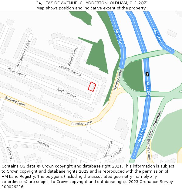 34, LEASIDE AVENUE, CHADDERTON, OLDHAM, OL1 2QZ: Location map and indicative extent of plot