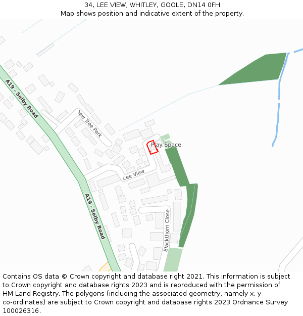 34, LEE VIEW, WHITLEY, GOOLE, DN14 0FH: Location map and indicative extent of plot