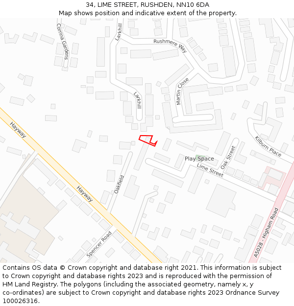 34, LIME STREET, RUSHDEN, NN10 6DA: Location map and indicative extent of plot