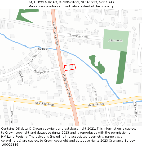 34, LINCOLN ROAD, RUSKINGTON, SLEAFORD, NG34 9AP: Location map and indicative extent of plot