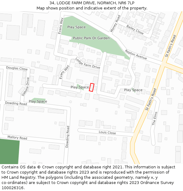 34, LODGE FARM DRIVE, NORWICH, NR6 7LP: Location map and indicative extent of plot