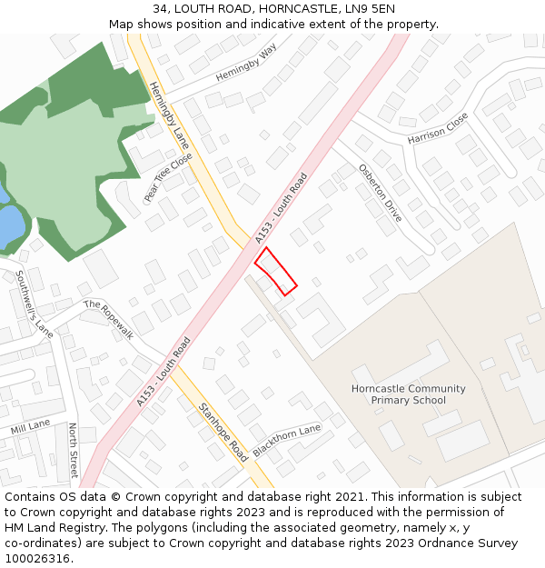 34, LOUTH ROAD, HORNCASTLE, LN9 5EN: Location map and indicative extent of plot