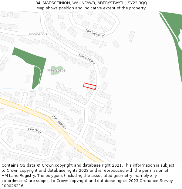 34, MAESCEINION, WAUNFAWR, ABERYSTWYTH, SY23 3QQ: Location map and indicative extent of plot