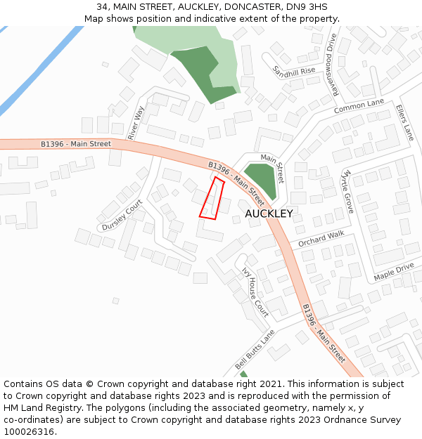 34, MAIN STREET, AUCKLEY, DONCASTER, DN9 3HS: Location map and indicative extent of plot