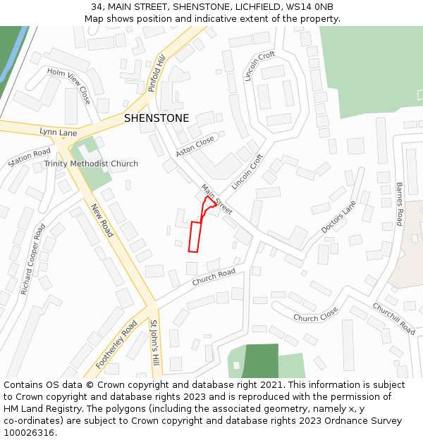 34, MAIN STREET, SHENSTONE, LICHFIELD, WS14 0NB: Location map and indicative extent of plot