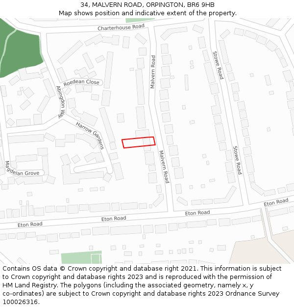 34, MALVERN ROAD, ORPINGTON, BR6 9HB: Location map and indicative extent of plot
