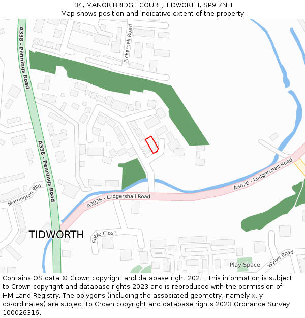 34, MANOR BRIDGE COURT, TIDWORTH, SP9 7NH: Location map and indicative extent of plot