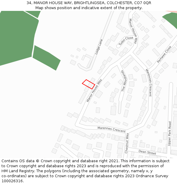 34, MANOR HOUSE WAY, BRIGHTLINGSEA, COLCHESTER, CO7 0QR: Location map and indicative extent of plot