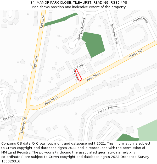 34, MANOR PARK CLOSE, TILEHURST, READING, RG30 4PS: Location map and indicative extent of plot
