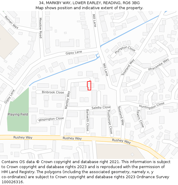 34, MARKBY WAY, LOWER EARLEY, READING, RG6 3BG: Location map and indicative extent of plot