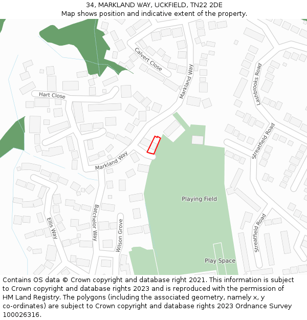 34, MARKLAND WAY, UCKFIELD, TN22 2DE: Location map and indicative extent of plot