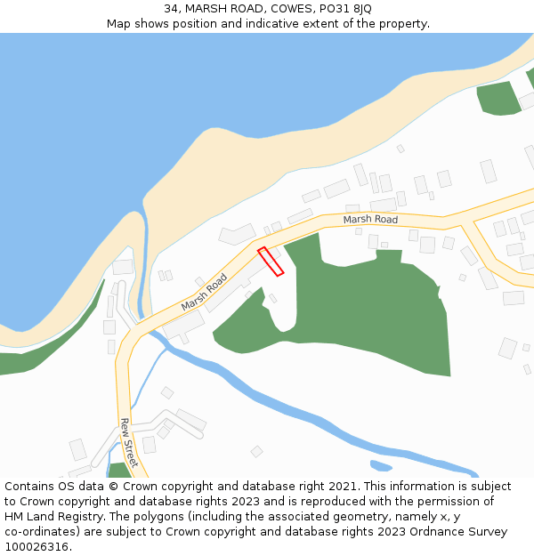 34, MARSH ROAD, COWES, PO31 8JQ: Location map and indicative extent of plot