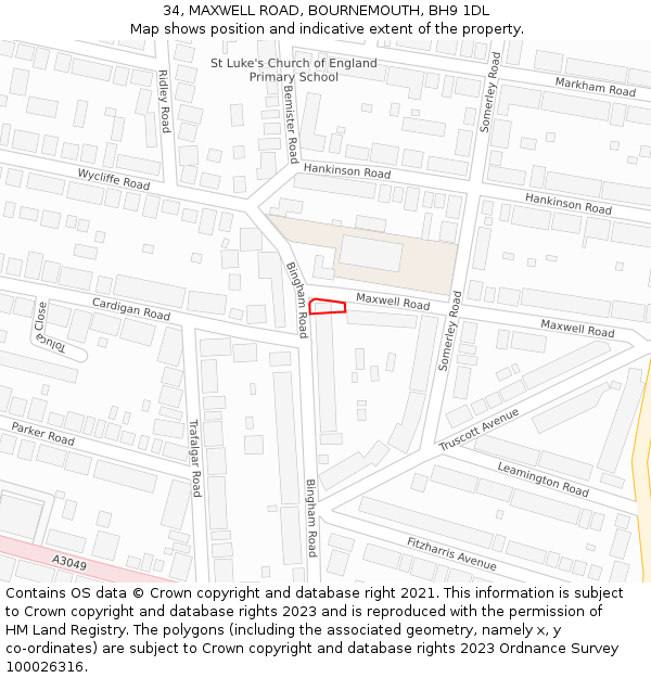 34, MAXWELL ROAD, BOURNEMOUTH, BH9 1DL: Location map and indicative extent of plot