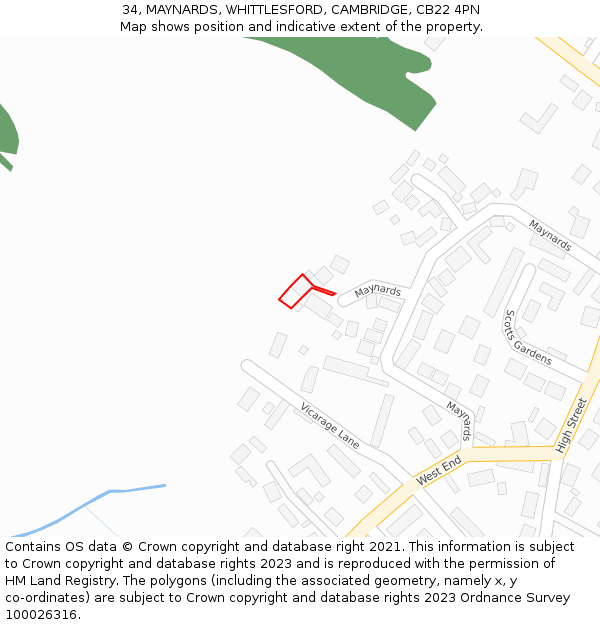 34, MAYNARDS, WHITTLESFORD, CAMBRIDGE, CB22 4PN: Location map and indicative extent of plot