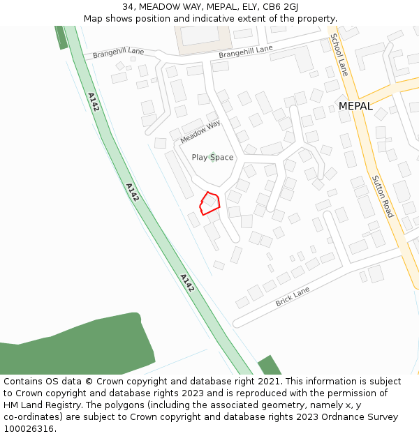 34, MEADOW WAY, MEPAL, ELY, CB6 2GJ: Location map and indicative extent of plot