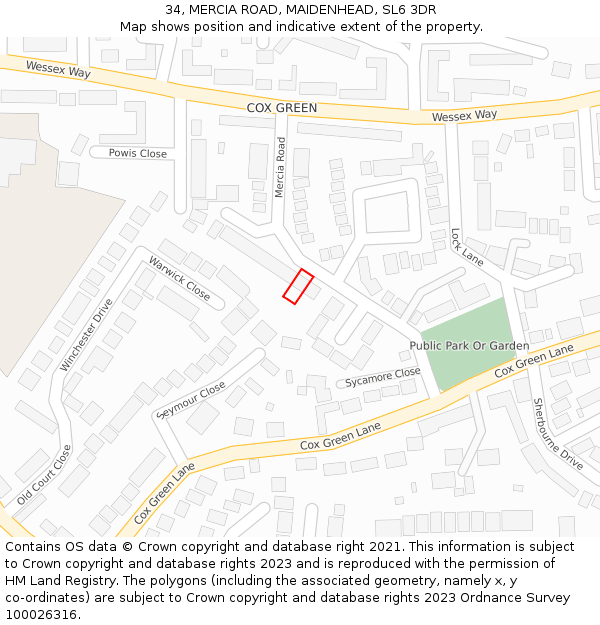 34, MERCIA ROAD, MAIDENHEAD, SL6 3DR: Location map and indicative extent of plot