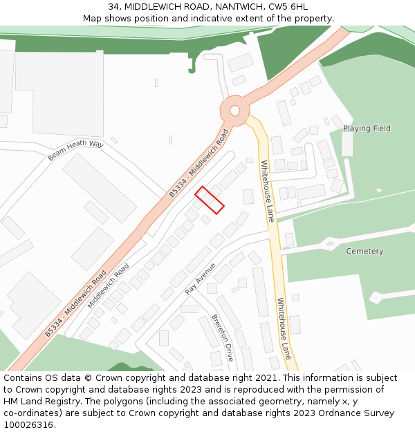 34, MIDDLEWICH ROAD, NANTWICH, CW5 6HL: Location map and indicative extent of plot