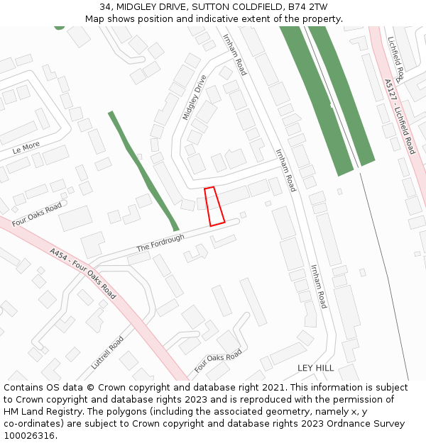 34, MIDGLEY DRIVE, SUTTON COLDFIELD, B74 2TW: Location map and indicative extent of plot